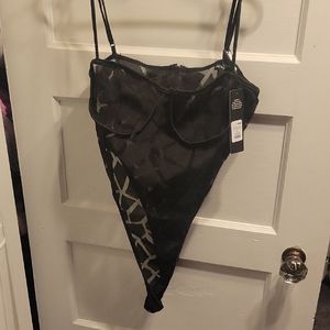 Black Sheer Bodysuit with Strappy Details